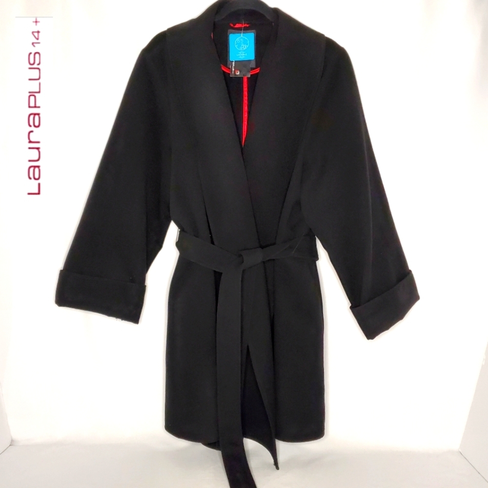 LauraPlus14+ Wrap Coat with Belt and Bell Sleeves